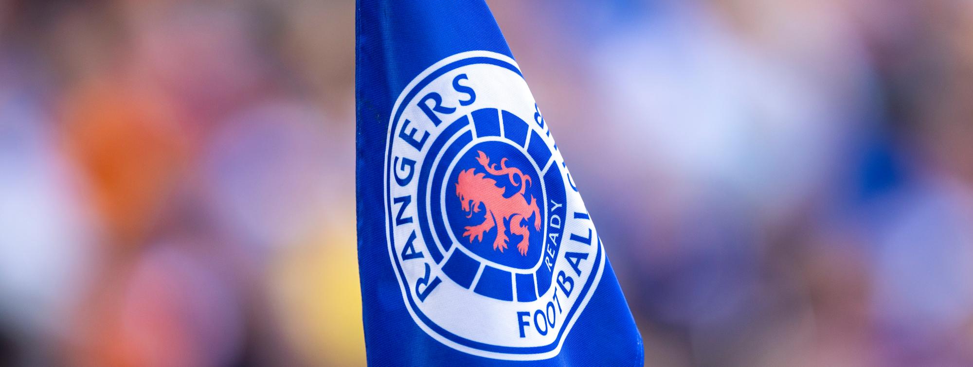 Rangers Football Club logo on a blue flag with a lion emblem