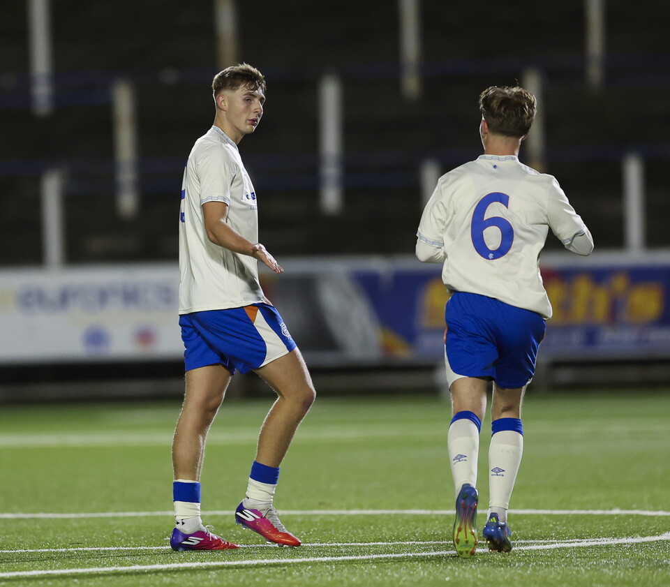Josh Gentles celebrates his goal with Luca Rankin