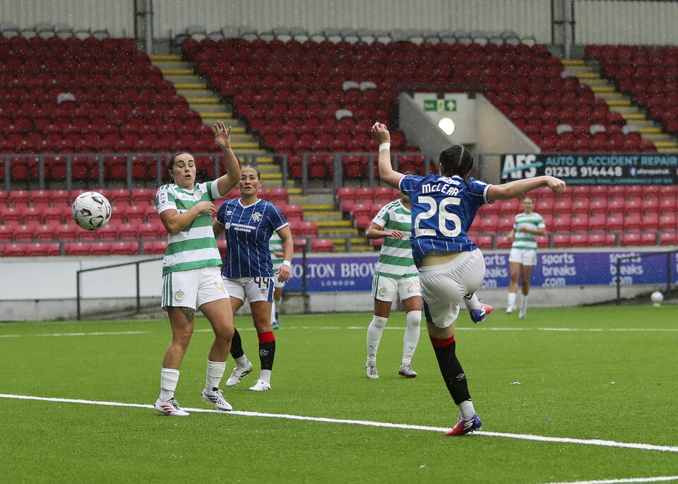 Jodi McLeary volleys home her first goal of the game