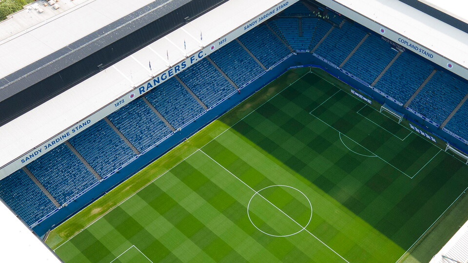 Drone image of the pitch at Ibrox Stadium