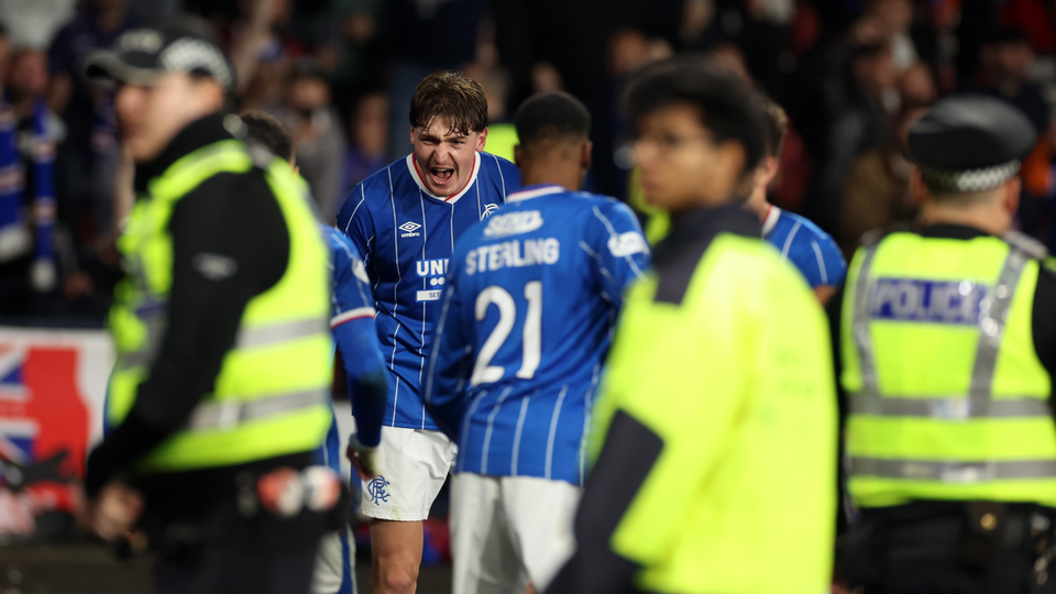 Rangers players celebrate goal 